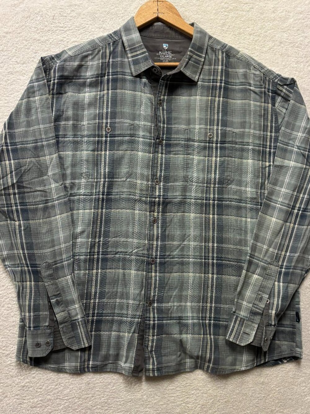 Kuhl Fugitive Shirt Mens XXL Grey Plaid Outdoor Long Sleeve Mid-weight Hiking